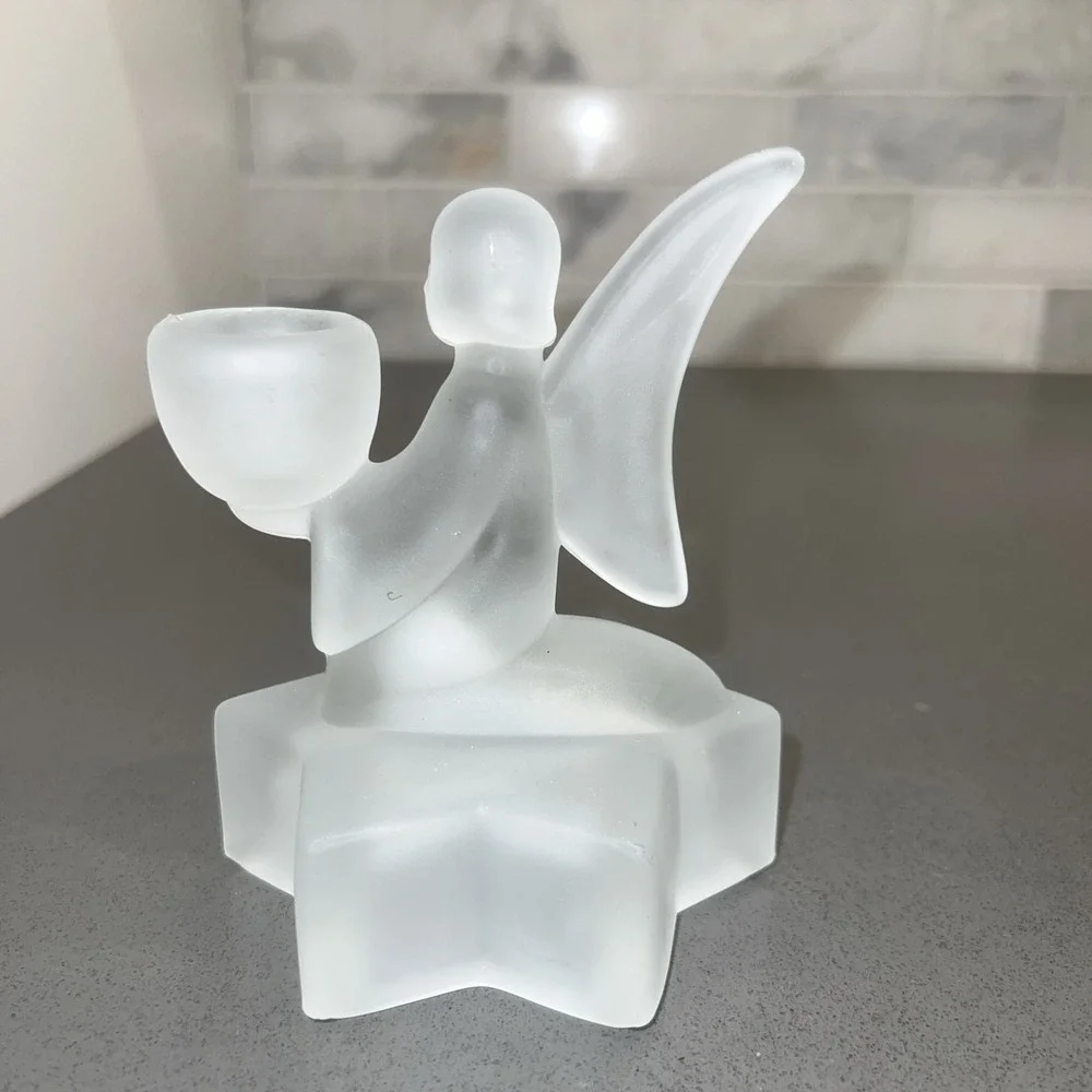 Vintage Frosted Glass Angel Candle Holder 4